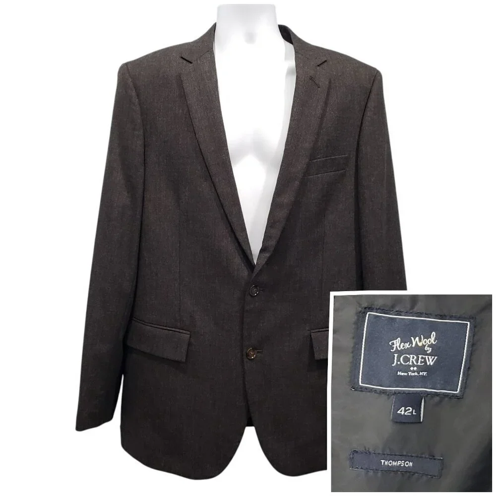 J.Crew‎ Thompson Blazer Suit Jacket Flex Worsted Wool Mens 42L Long Gray Preppy